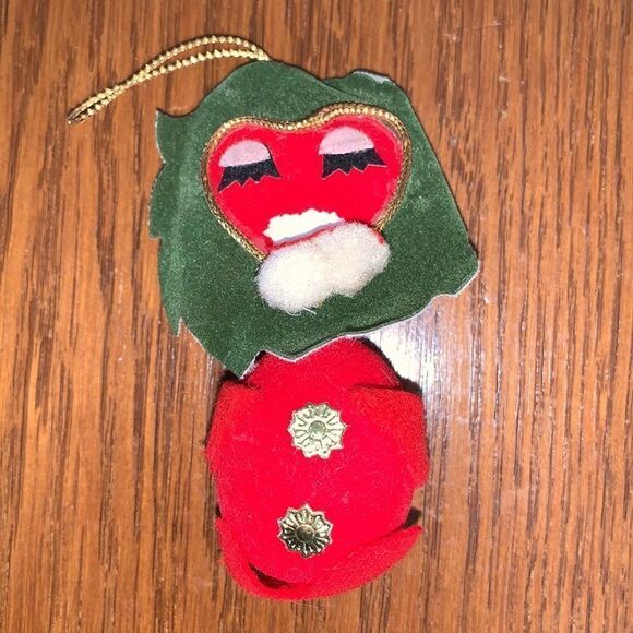 Vtg 60s red & green velvet lion Christmas tree ornament - Picture 2 of 7
